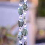 Seaweed Quartz Stone and Glass Wind Chime - Great Gift for Housewarming, Retirement, Memorial - Outdoor Patio and Garden Decor