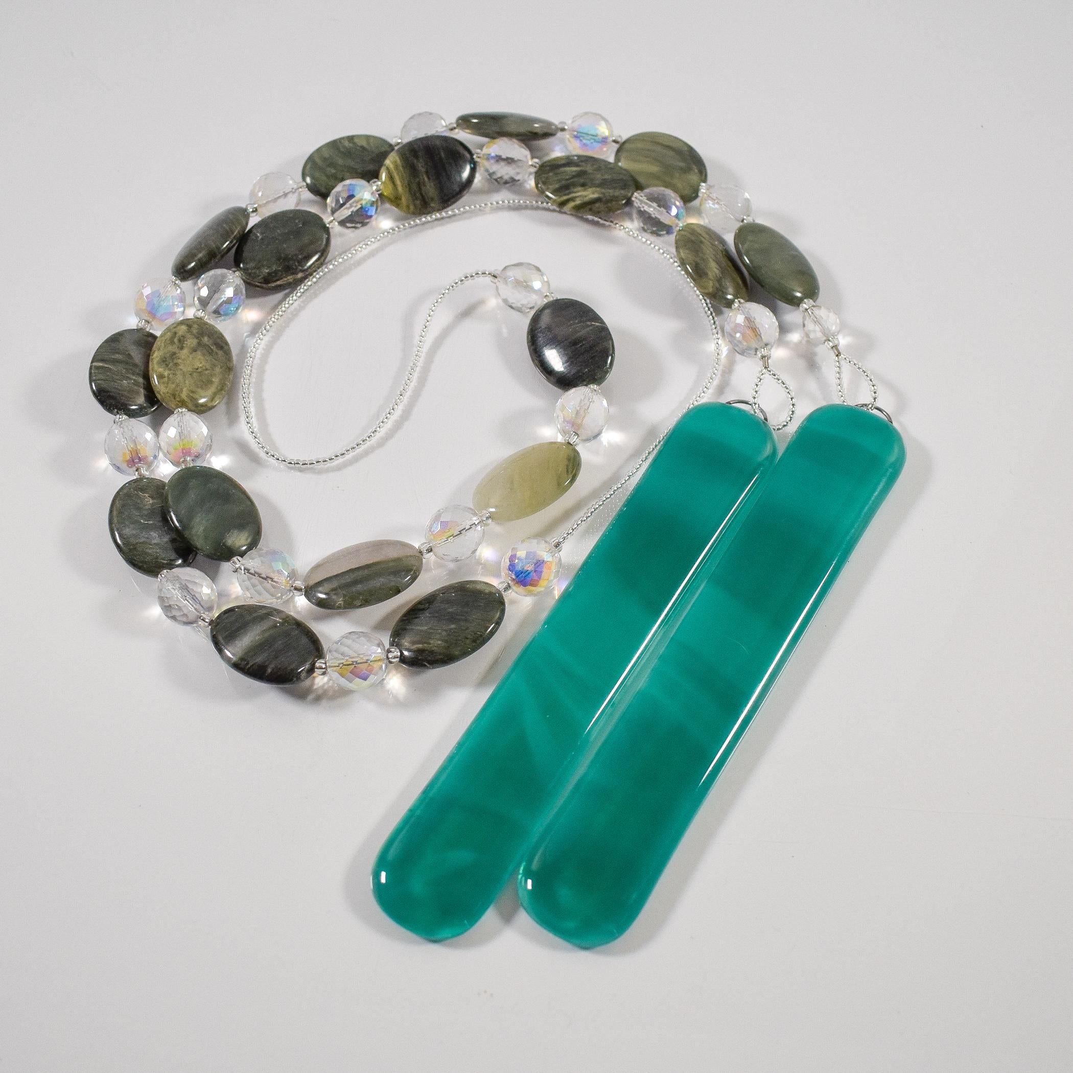 Seaweed Quartz and Teal Glass Wind Chime for Patio and Garden - Gift Ready - Housewarming, Birthday, Mothers Day