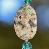 Long Azurite Malachite Stone Sun Catcher with Crystal Prism, 21"