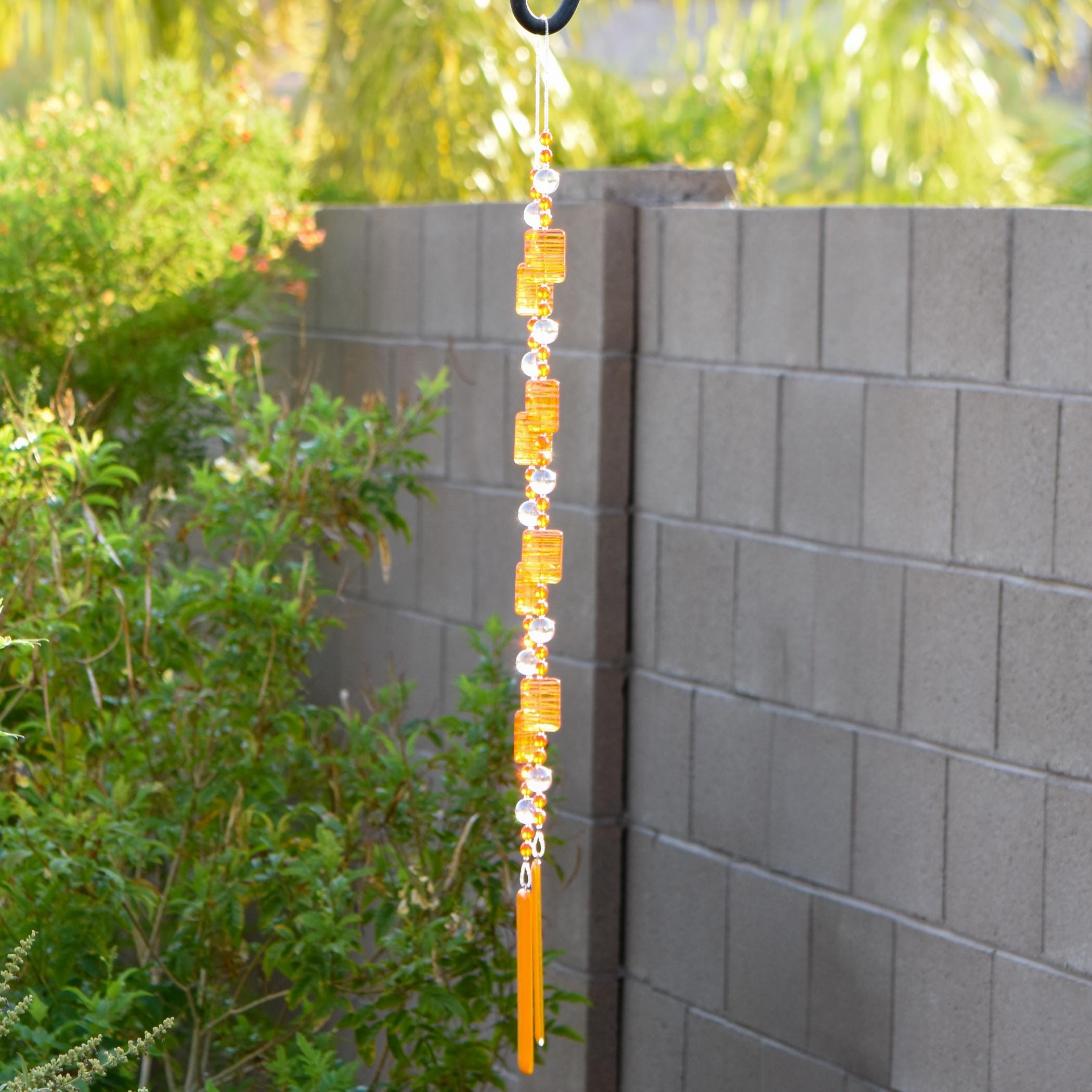 Bright Orange Sun Catching Glass Wind Chime for Patio, Garden, Porch or Balcony - Great Retirement, Memorial or Housewarming Gift