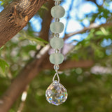 African Bead Sun Catcher with Large Crystal Prism - 17" Long - Window or Outdoor Decoration - Welcome Gift for Home