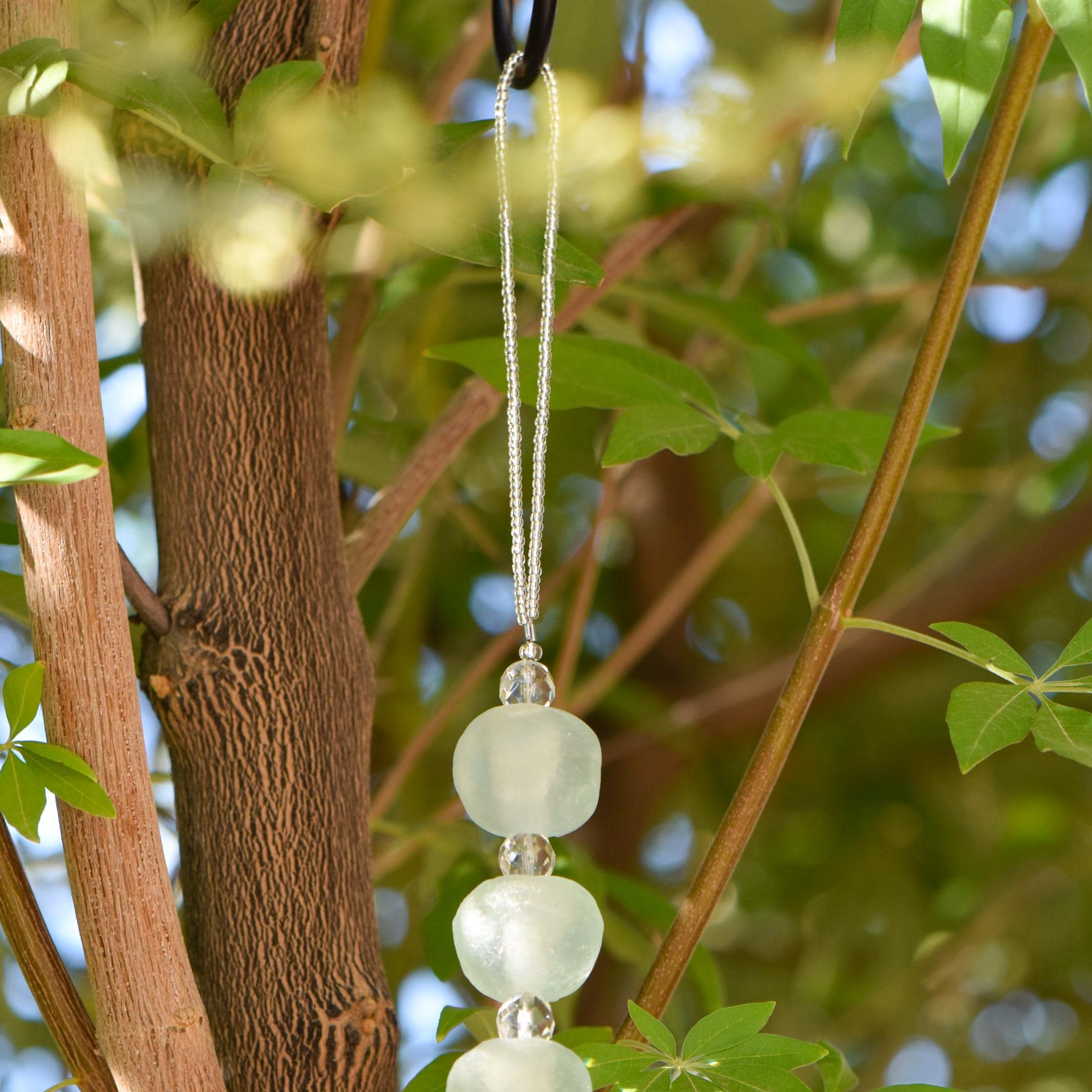 African Bead Sun Catcher with Large Crystal Prism - 17" Long - Window or Outdoor Decoration - Welcome Gift for Home