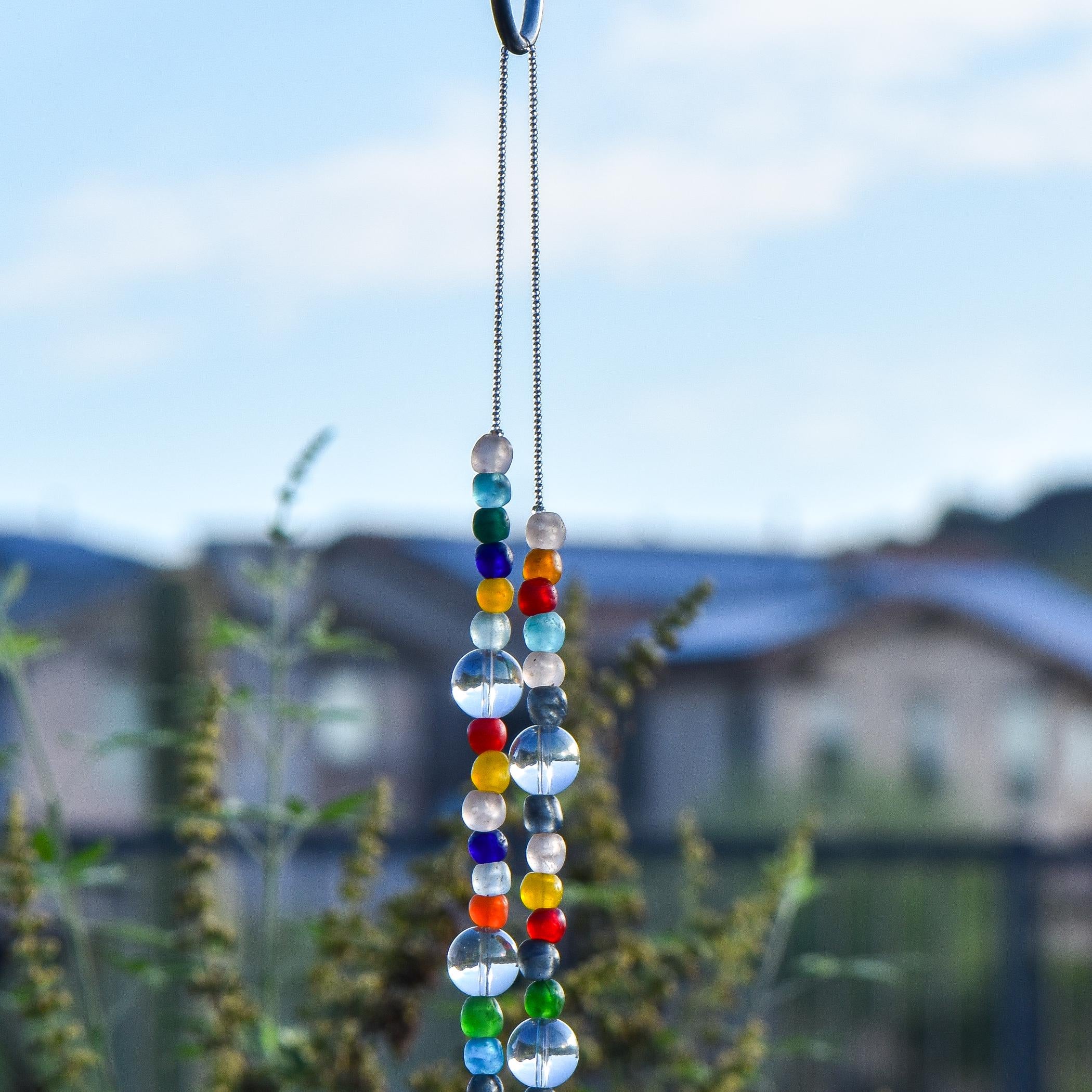 Colorful African Glass Bead Wind Chime - Patio and Garden Decor - Housewarming, Retirement Gift