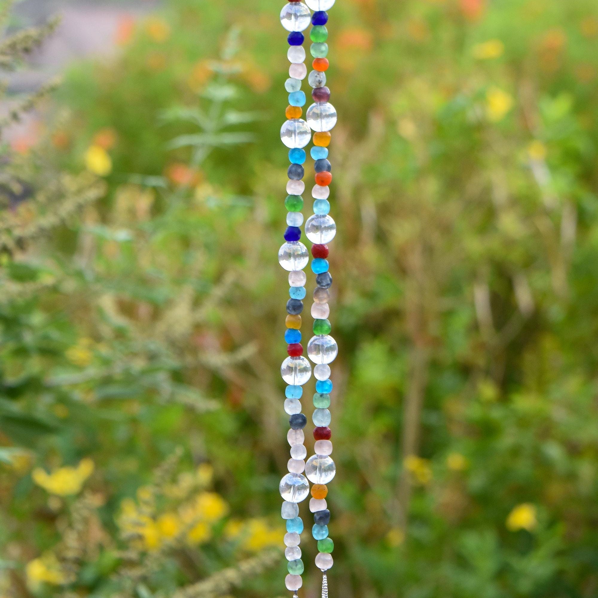 Multi-Color African Glass Wind Chime - Patio and Garden Decor - Housewarming, Retirement Gift