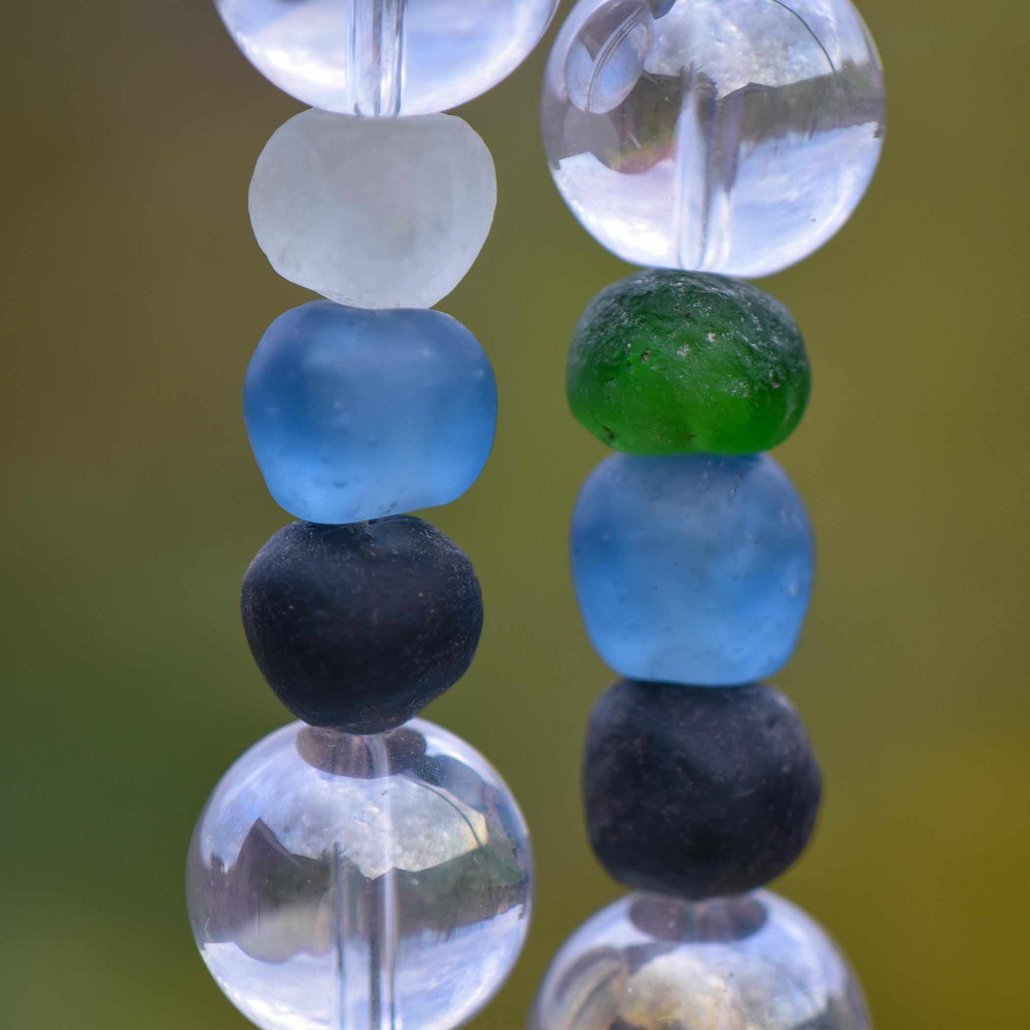 Blue Glass Wind Chime with African Beads in Cool Colors - Outdoor Decor - Housewarming, Retirement, Memorial, Birthday Gift