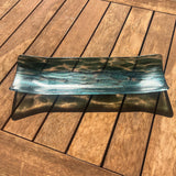 Unique Sparkling Green Glass Serving Tray with Channel Design - Home Entertaining Essential