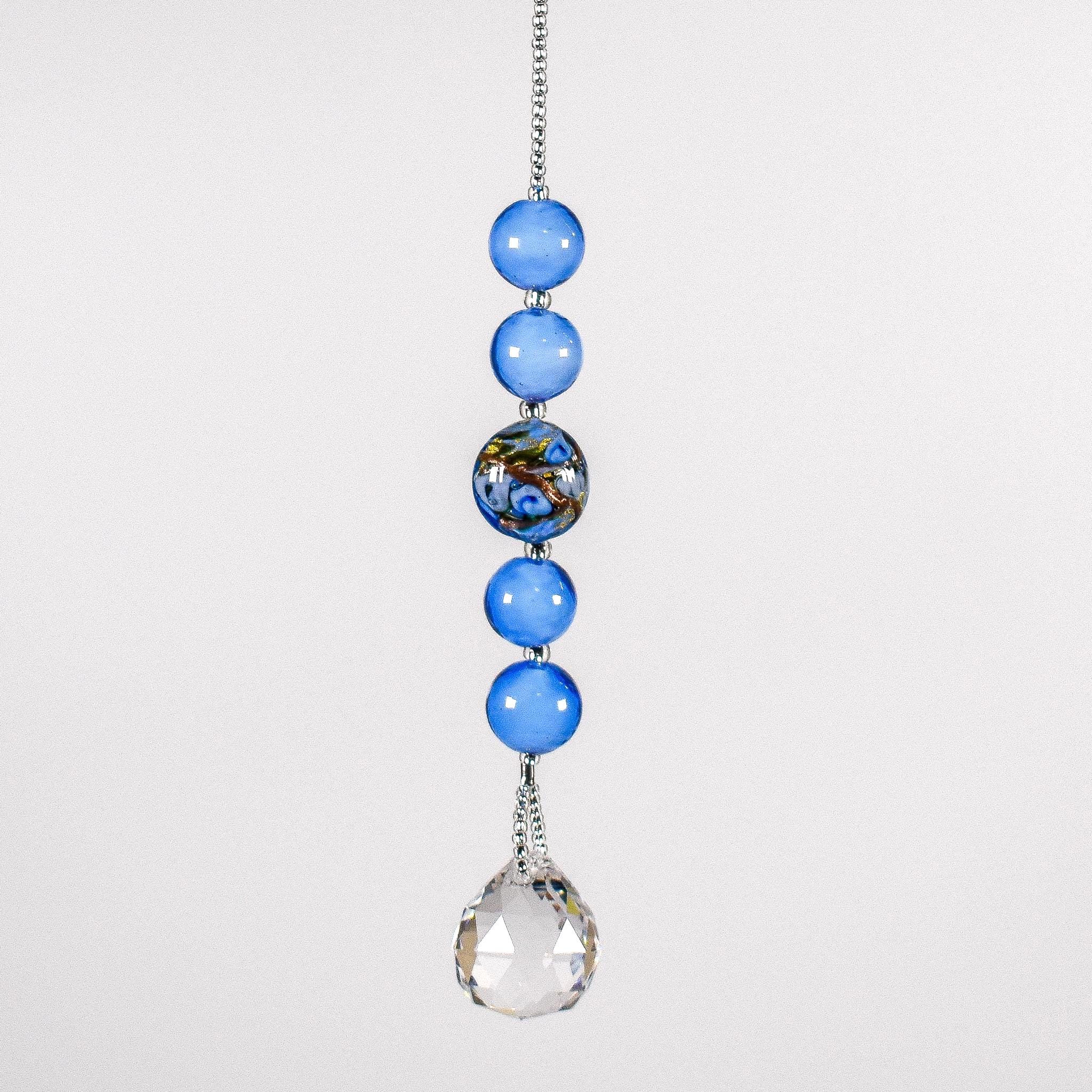 Gorgeous Small Sun Catcher with Blue Murano Glass Beads - Add Sparkle to your Room, your Drive, your Outdoor Oasis