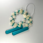 Long Glass and Stone Wind Chime: New Jade Stone and Caribbean Blue Fused Glass, 31" Long