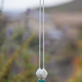 Long Glass and Stone Wind Chime: New Jade Stone and Caribbean Blue Fused Glass, 31" Long