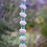 Long Glass and Stone Wind Chime: New Jade Stone and Caribbean Blue Fused Glass, 31" Long