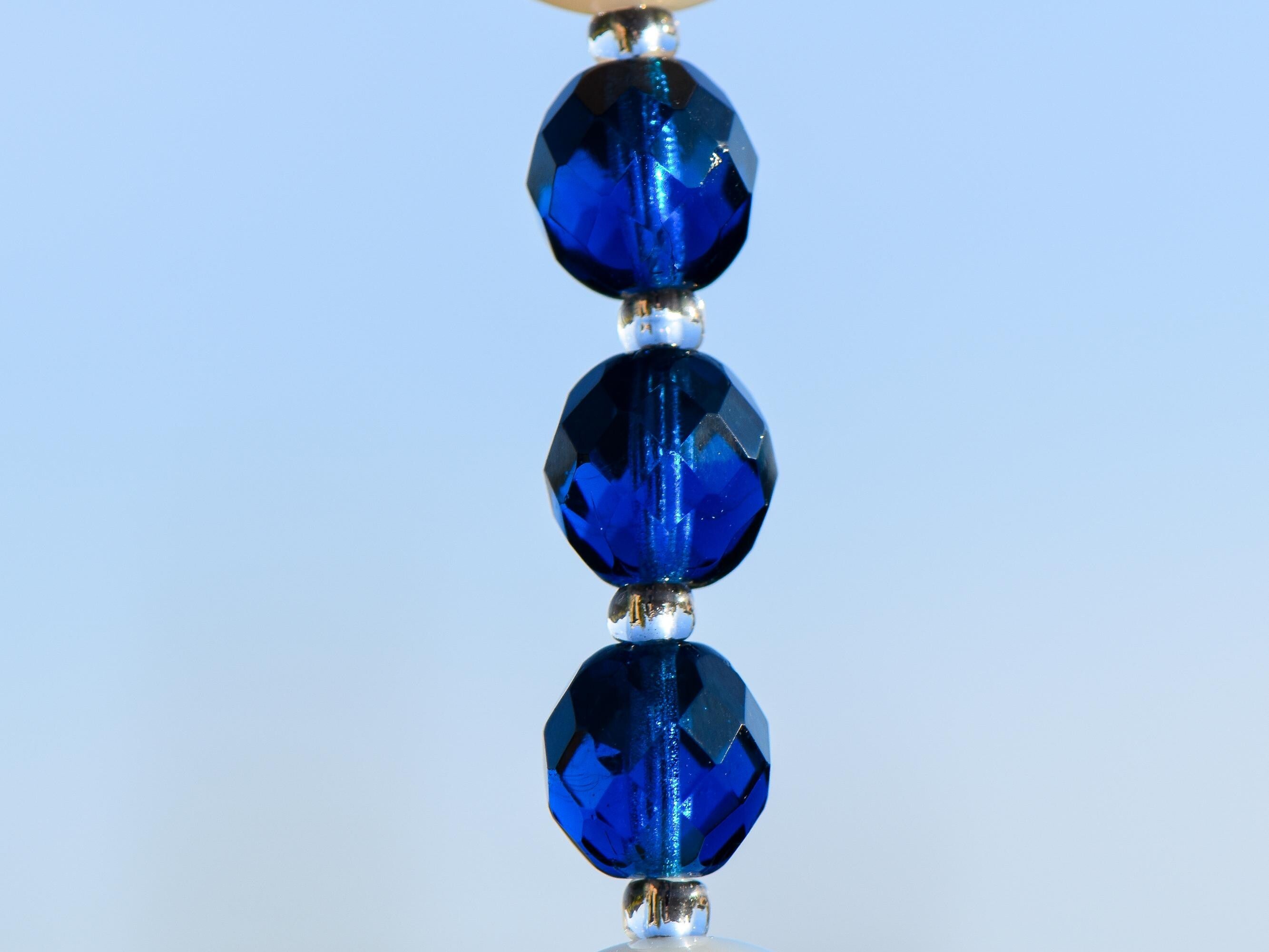 Milky Quartz Sun Catcher with Deep Aqua Glass - 14"