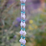 Long Glass and Stone Wind Chime: New Jade Stone and Caribbean Blue Fused Glass, 31" Long