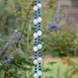 Milky Quartz Stone Wind Chime - Dark Aqua Blue Fused Glass, 31" Long Patio Decor