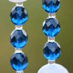 Milky Quartz Stone Wind Chime - Dark Aqua Blue Fused Glass, 31" Long Patio Decor