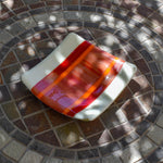 Orange & Red Striped Fused Glass Tray – 6" Square Trinket Dish