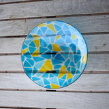 Handcrafted Fused Glass Bowl – Transparent Blues with Yellow Accents – One of a Kind Table Centerpiece - Housewarming, Wedding Gift
