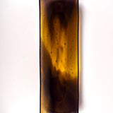Top-down view of a 12” x 4” fused glass channel tray with transparent gold center and deep purple edges on white background.