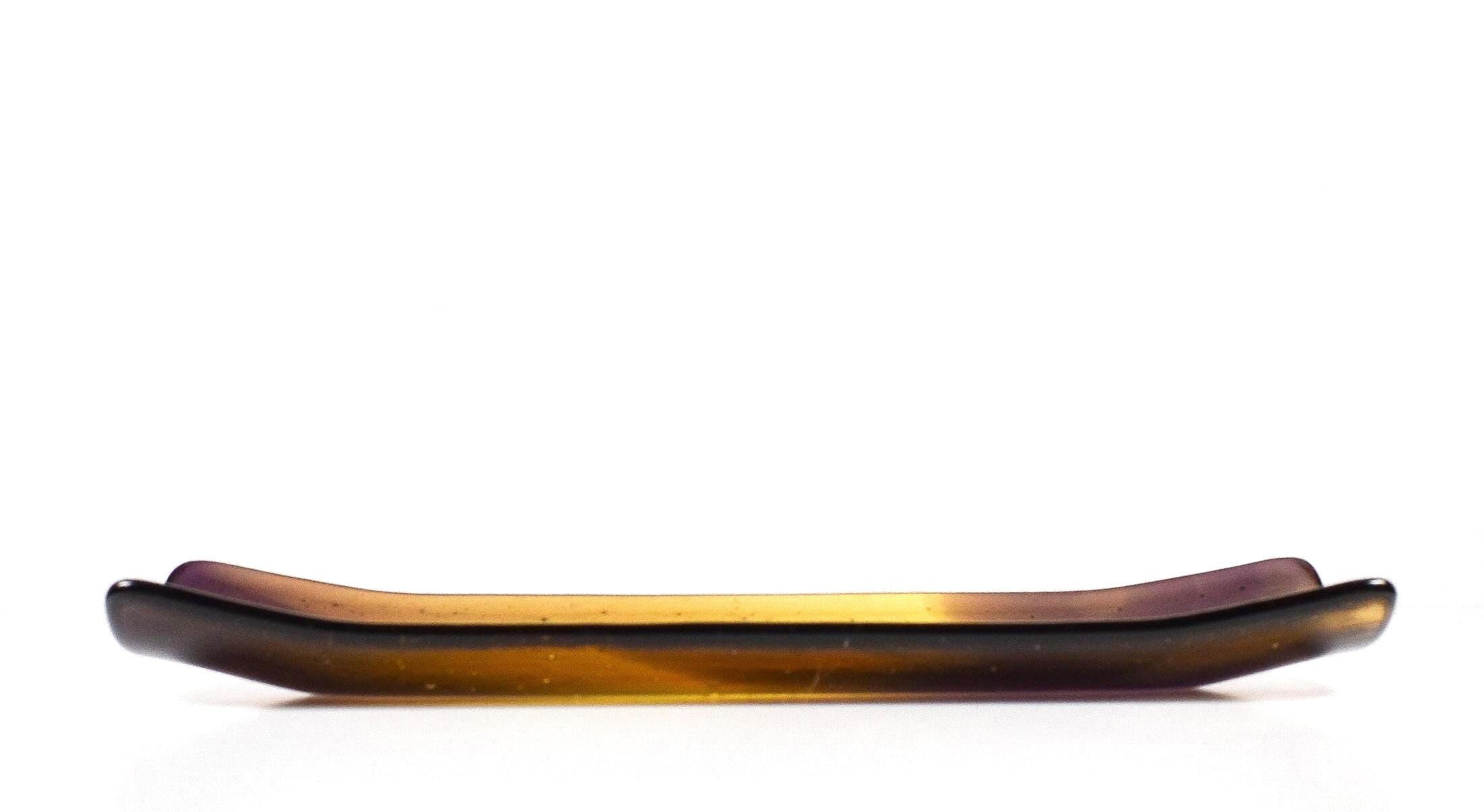 Fused Glass Channel Tray – Transparent Gold & Deep Purple – 12”