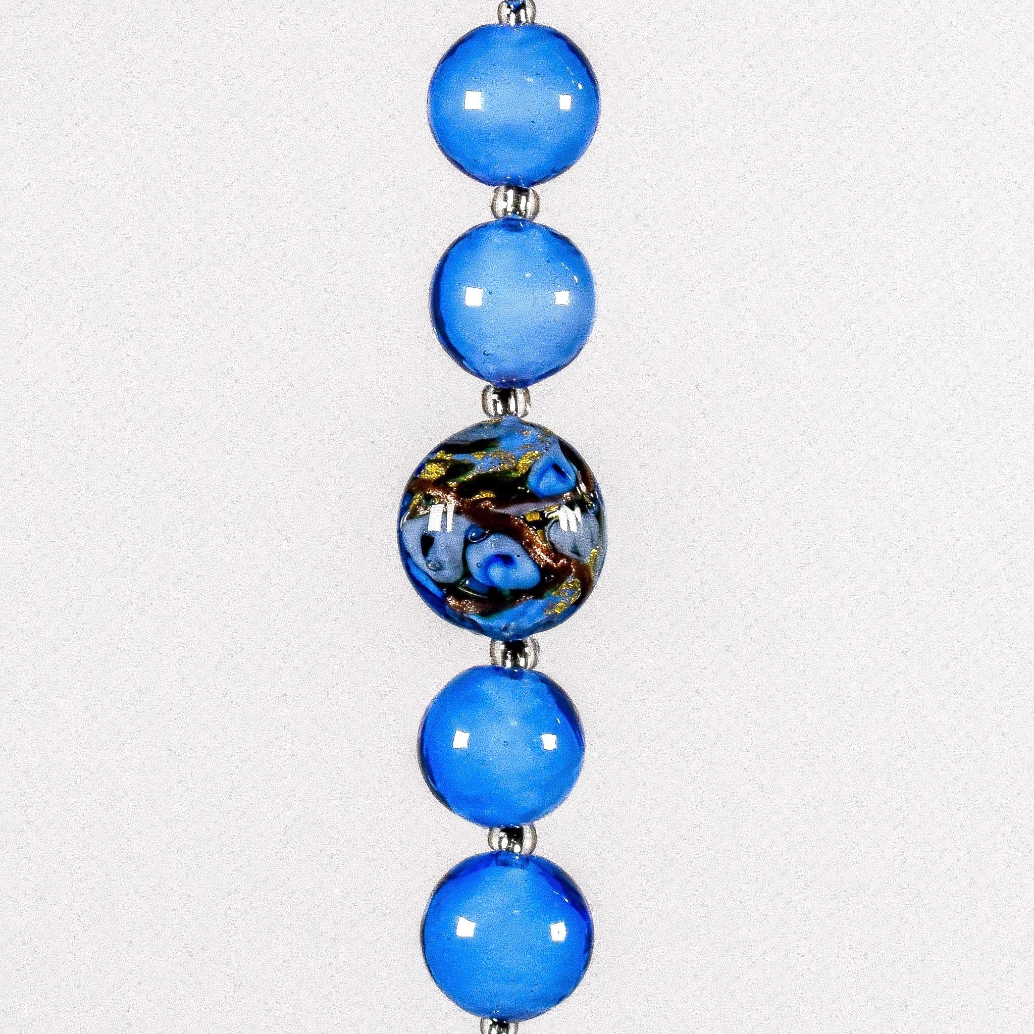 Blue Glass Sun Catcher Car Charm: Murano Glass with Bronze and Gold Foil, Crystal Prism, 9" Long