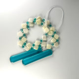 Long Glass and Stone Wind Chime: New Jade Stone and Caribbean Blue Fused Glass, 31" Long