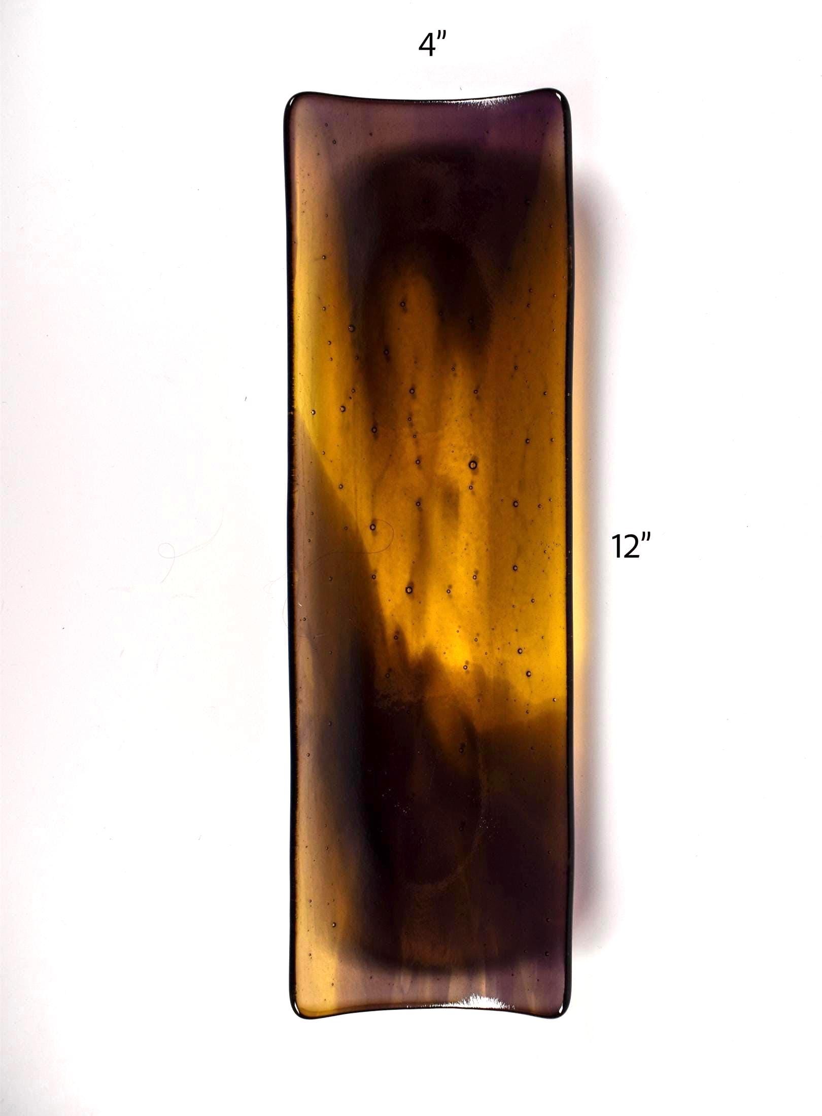 Fused Glass Channel Tray – Transparent Gold & Deep Purple – 12”