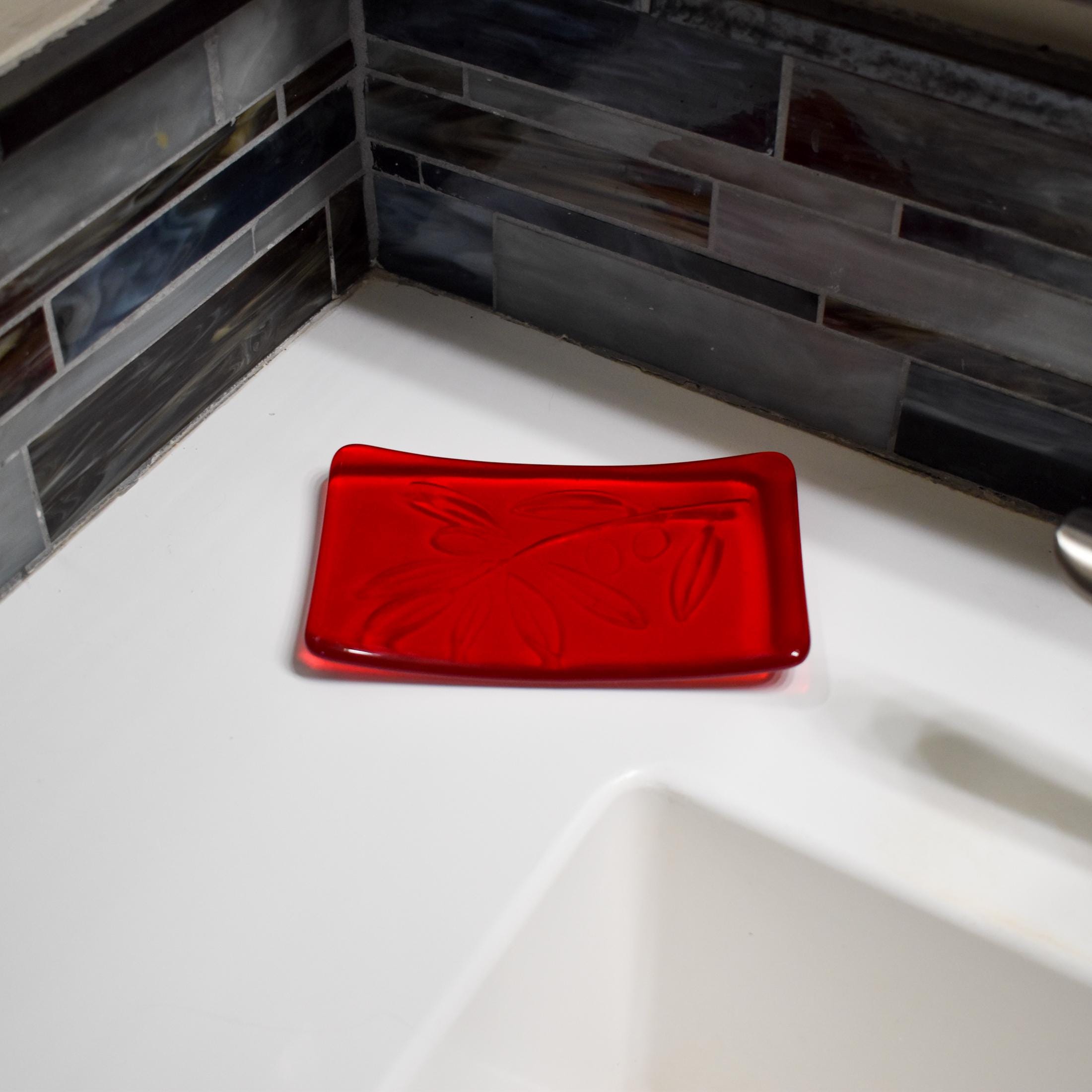 Glass Soap Dish with Olive Branch Design in Various Colors