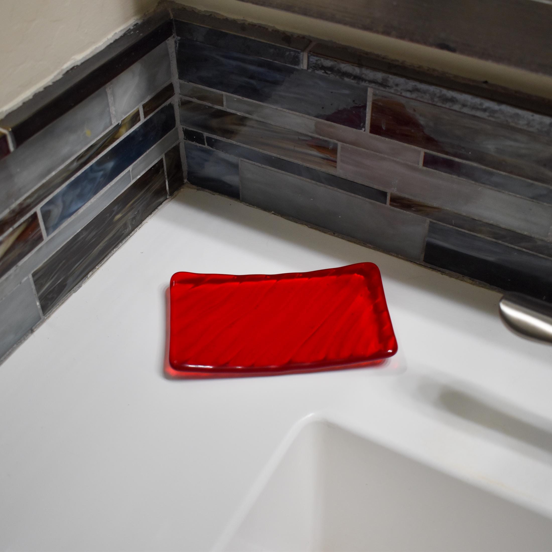 Glass Soap Dish with Wave Design - Various Colors