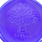 Elegant Dark Sparkling Blue Glass Platter with Intricate Cross Detail - 10"
