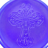 Elegant Dark Sparkling Blue Glass Platter with Intricate Cross Detail - 10"