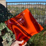 Glass Square Bowl with Foot - Transparent Cherry Red with Opaque Orange - 10"