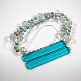 Turquoise Wind Chime: Howlite Stones, Caribbean Blue Glass, Patio Garden Art, 30" Long