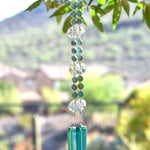 Turquoise Wind Chime: Howlite Stones, Caribbean Blue Glass, Patio Garden Art, 30" Long
