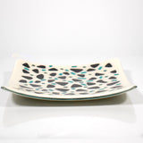 Square Glass Tray - Turquoise & Black on Cream - Terrazzo Style Mosaic - 8 inches