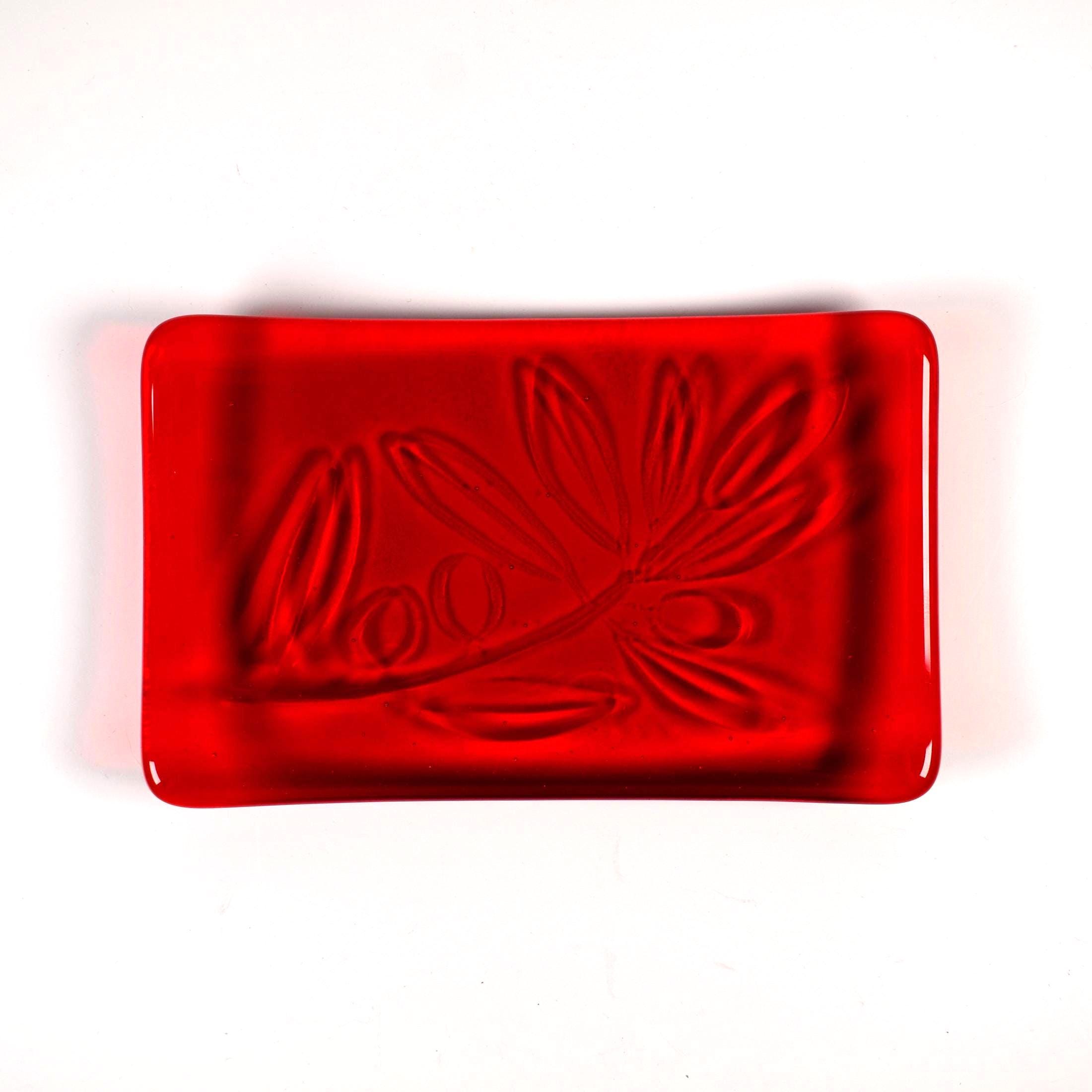 Glass Soap Dish with Olive Branch Design in Various Colors