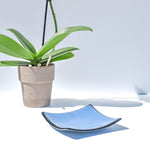 Chambray Blue Fused Glass Tray with Black Trim - 6" Square
