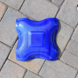 Large Wave Edge Bowl with Foot - Blue and White Swirl Fused Glass - 10" Square