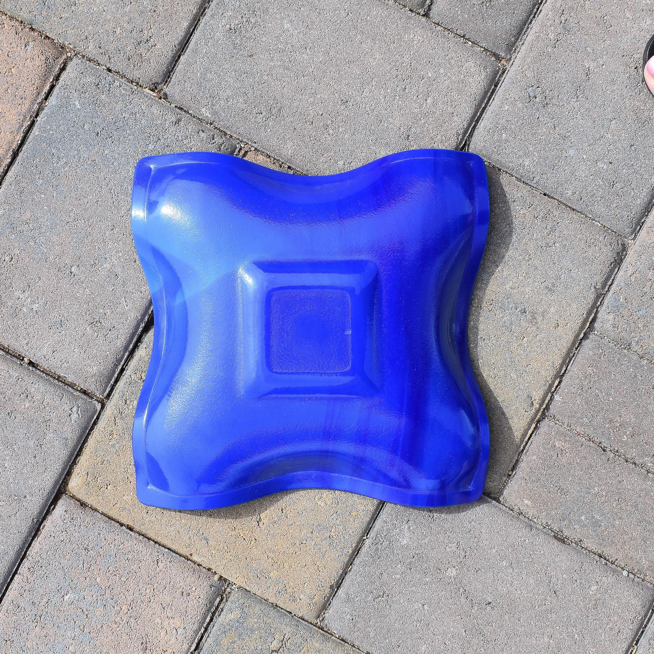 Large Wave Edge Bowl with Foot - Blue and White Swirl Fused Glass - 10" Square