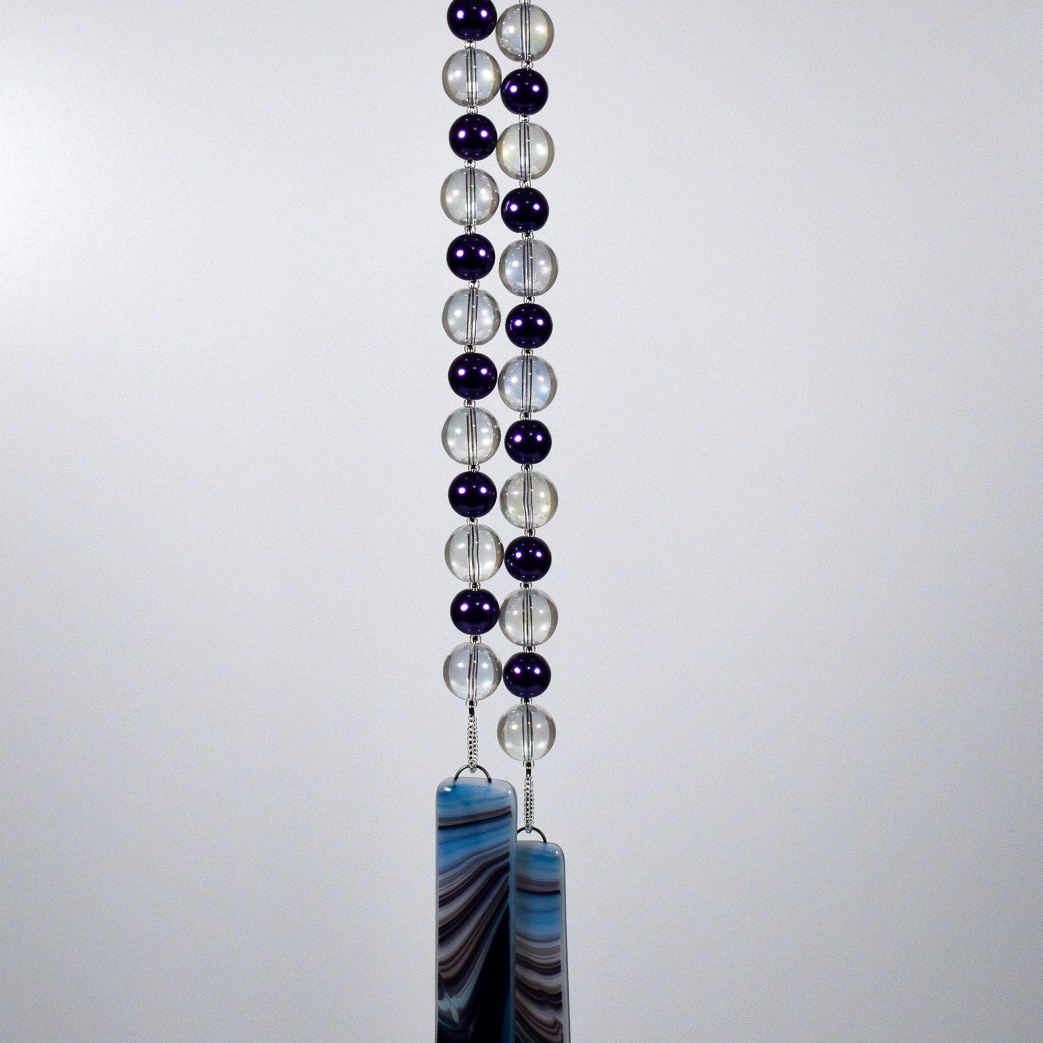 Bright Purple Pearl Glass Wind Chime for Patio, Balcony, Garden - Light Catching Gift for Housewarming, Retirement, Memorial