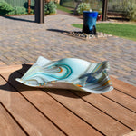 Large Wave Edge Bowl with Foot - Southwestern Style Swirls - 10" Square