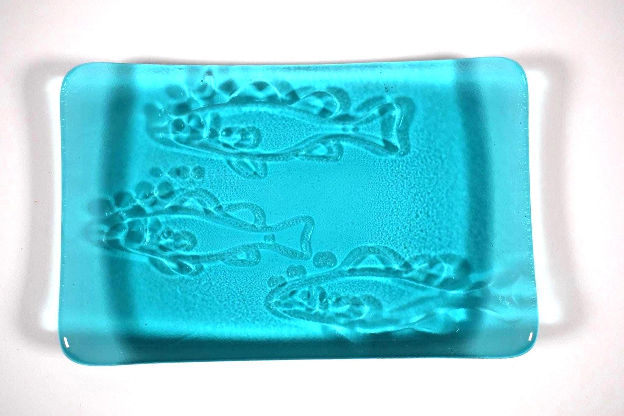 Glass Soap Dish with Fish Design - Various Colors