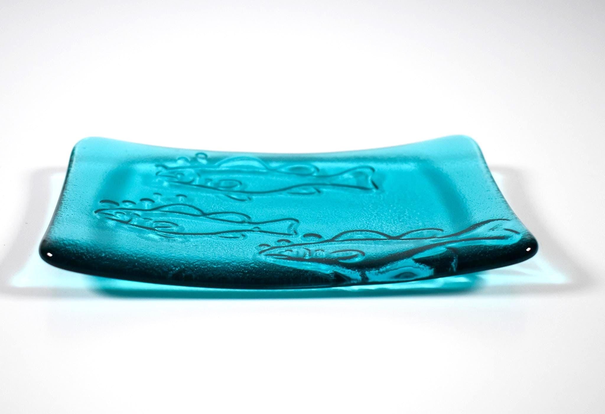 Glass Soap Dish with Fish Design - Various Colors