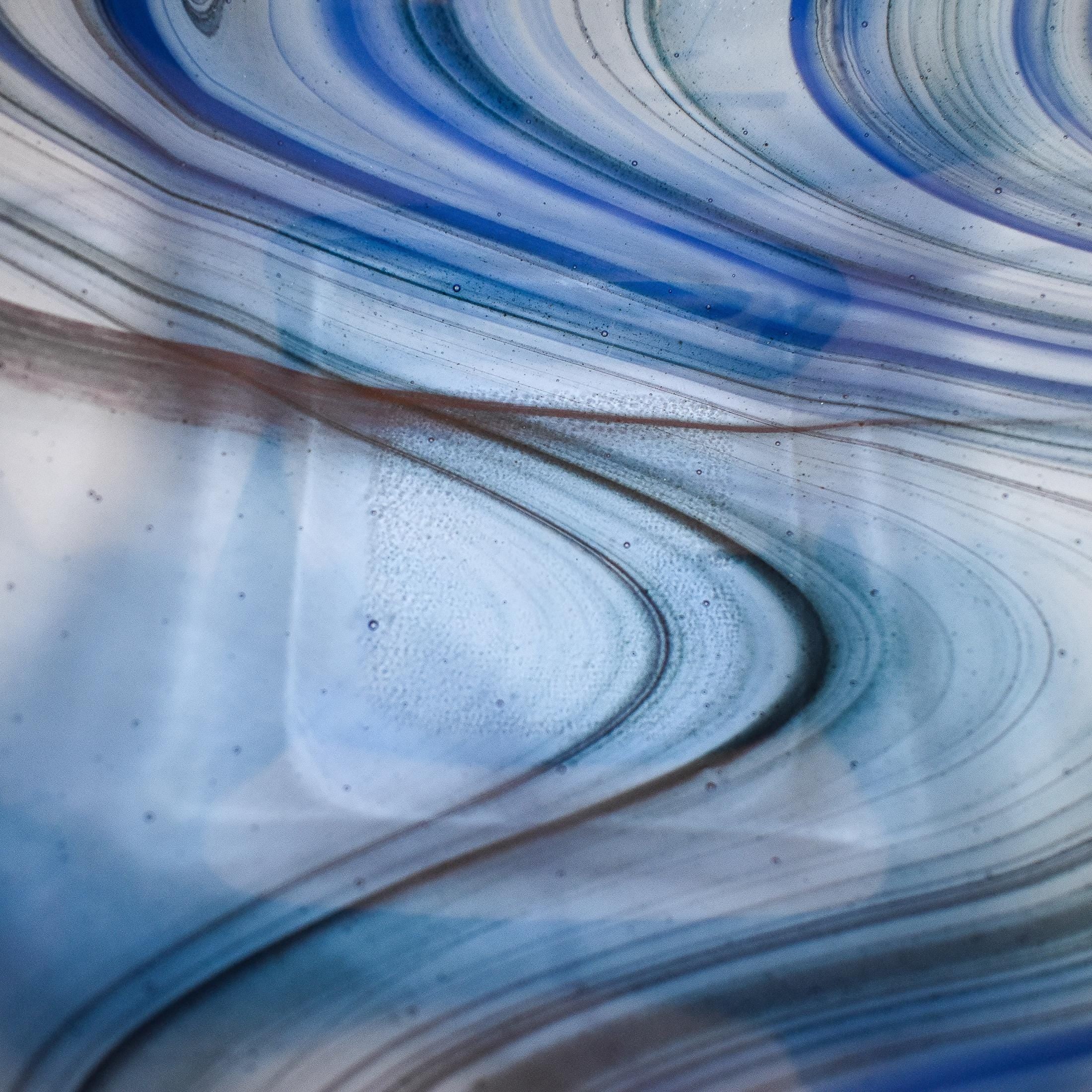 Large Wave Edge Bowl with Foot - Transparent Blues Fused Glass - 10" Square