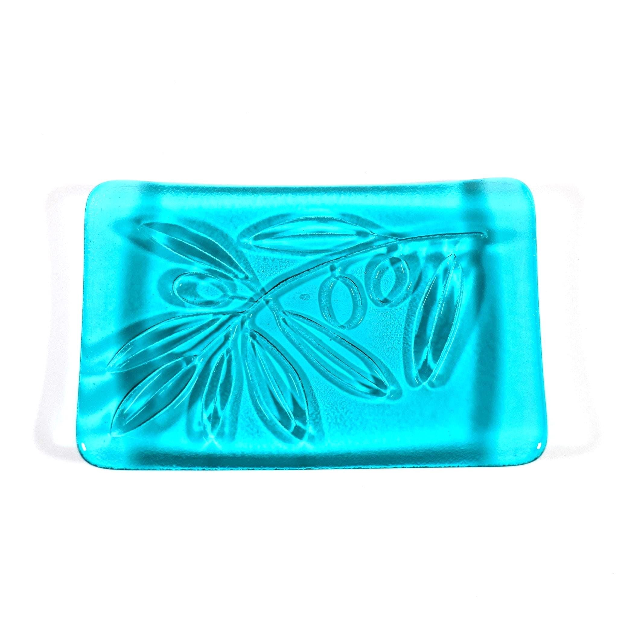 Glass Soap Dish with Olive Branch Design in Various Colors