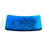 Rectangular glass soap dish with olive branch design