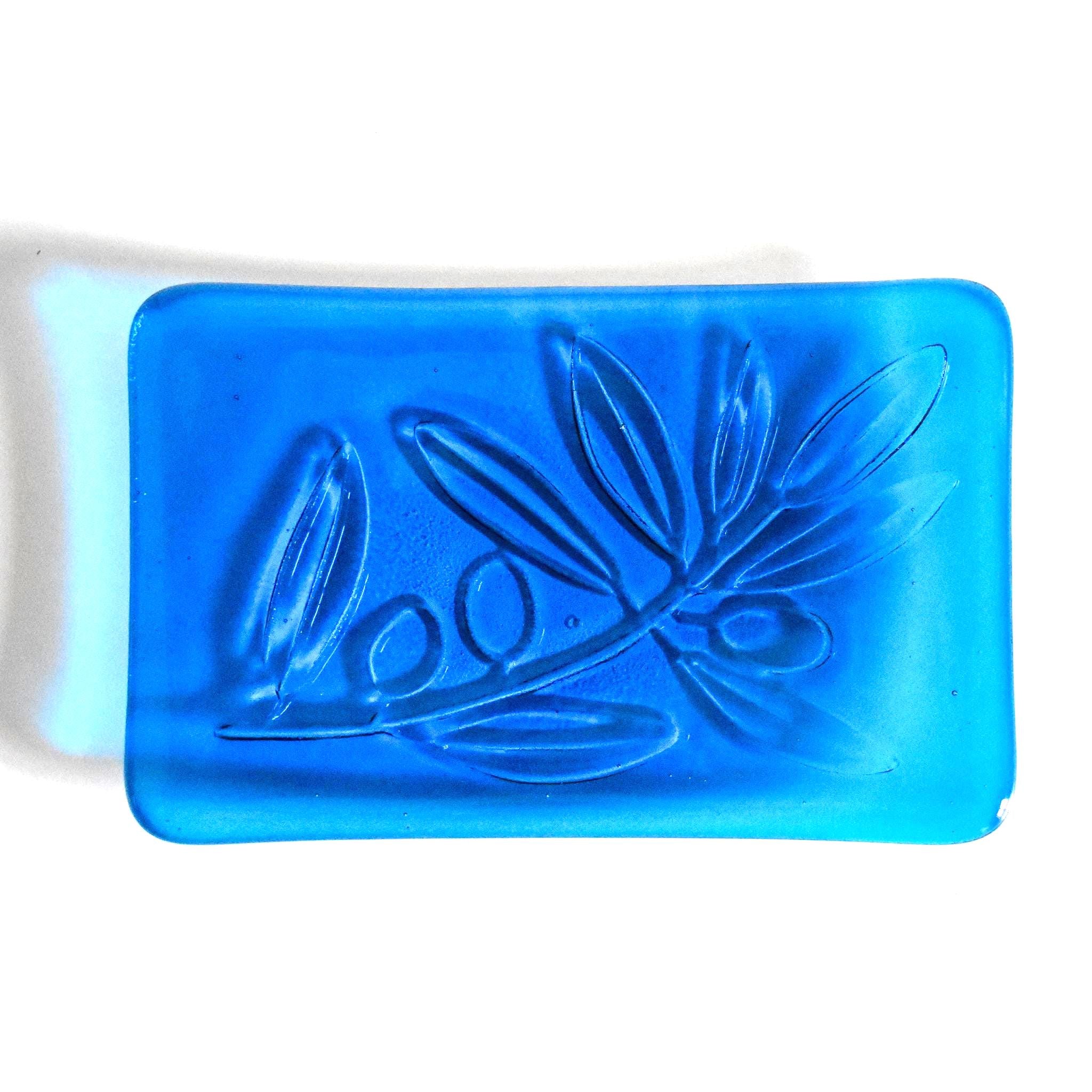 Glass Soap Dish with Olive Branch Design in Various Colors