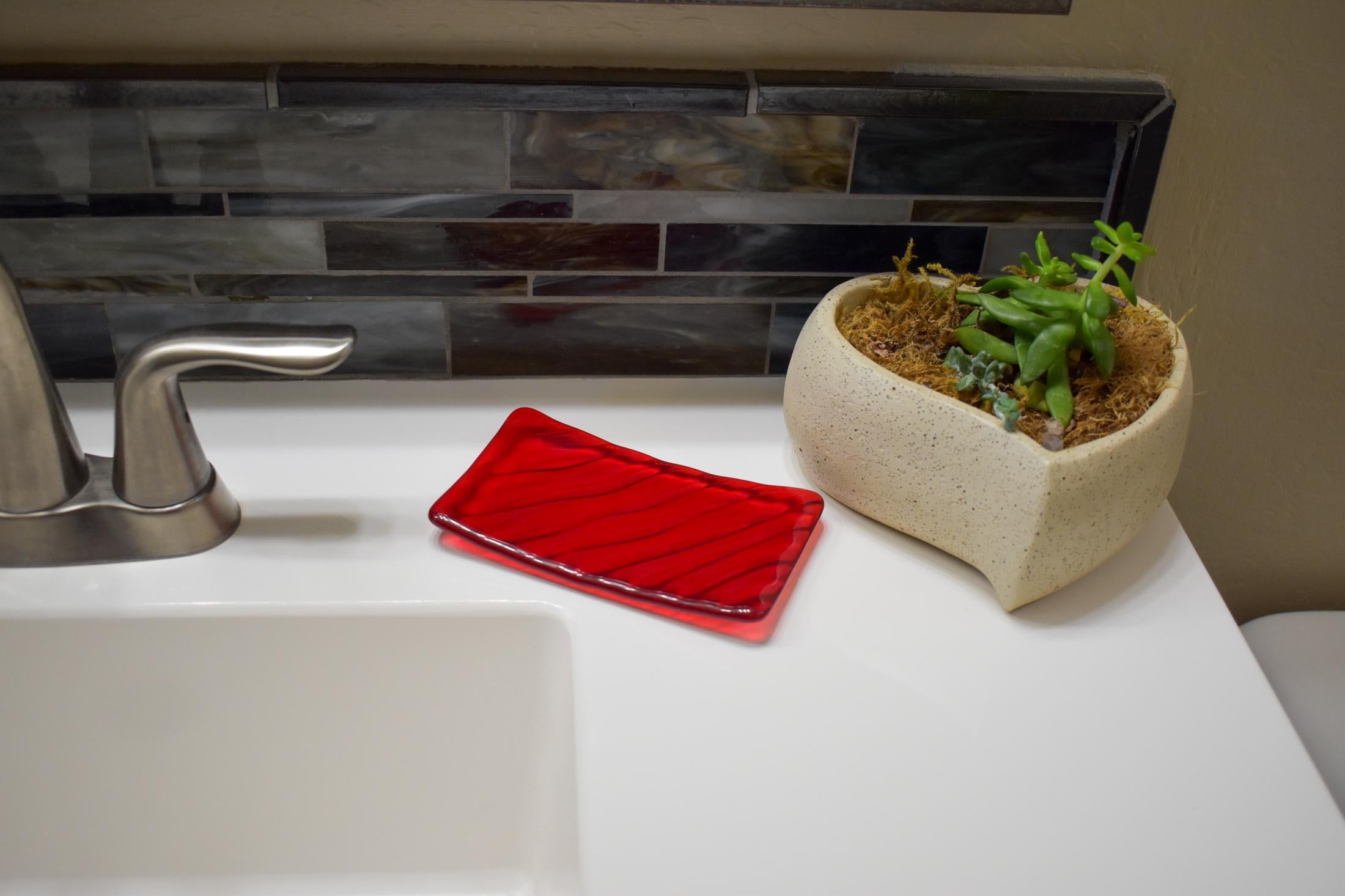 Glass Soap Dish with Wave Design in Various Colors