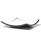 Small square glass tray, 6" X 6". Pure white with black base and trim.