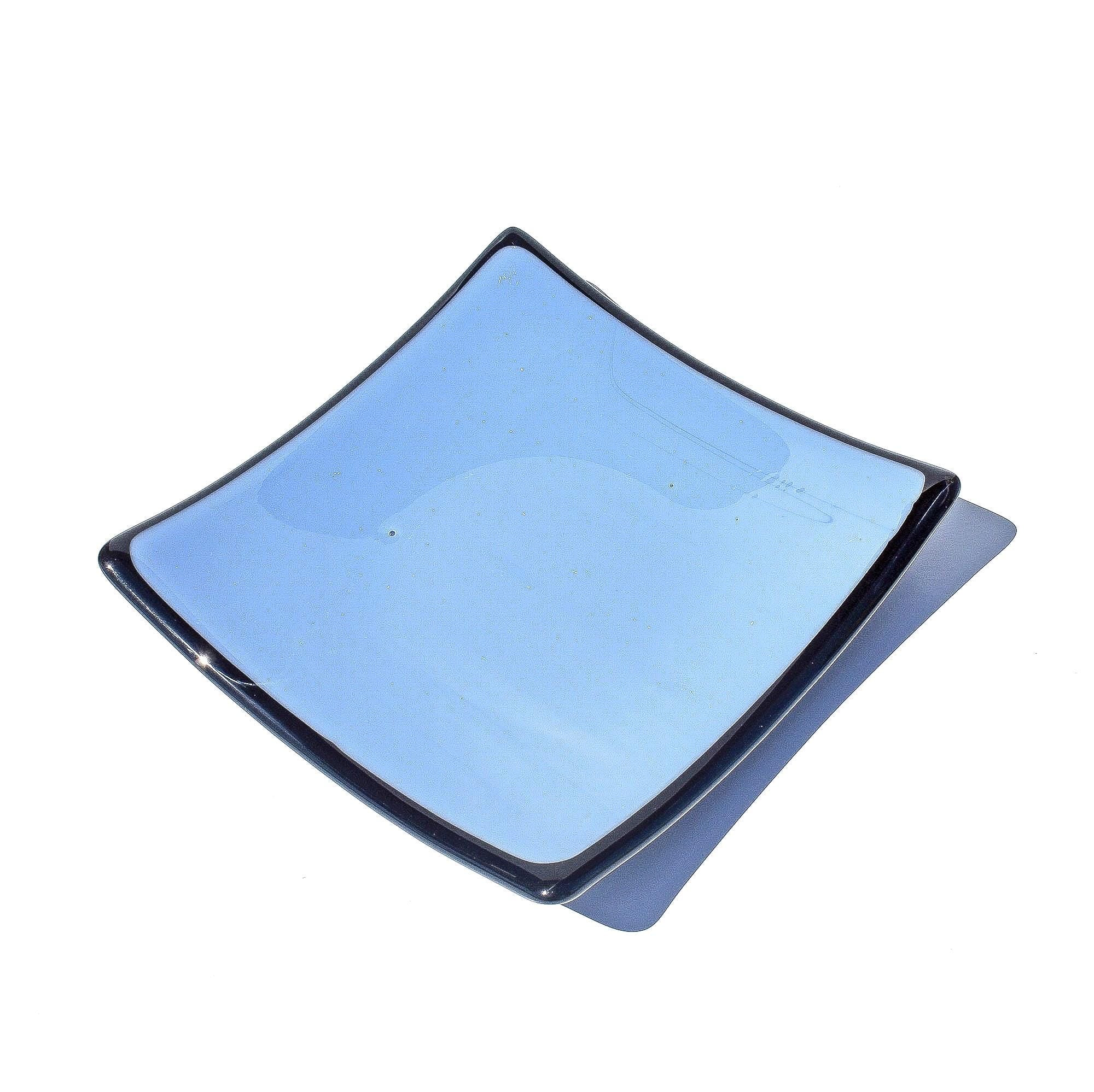 Chambray Blue Fused Glass Tray with Black Trim - 6" Square