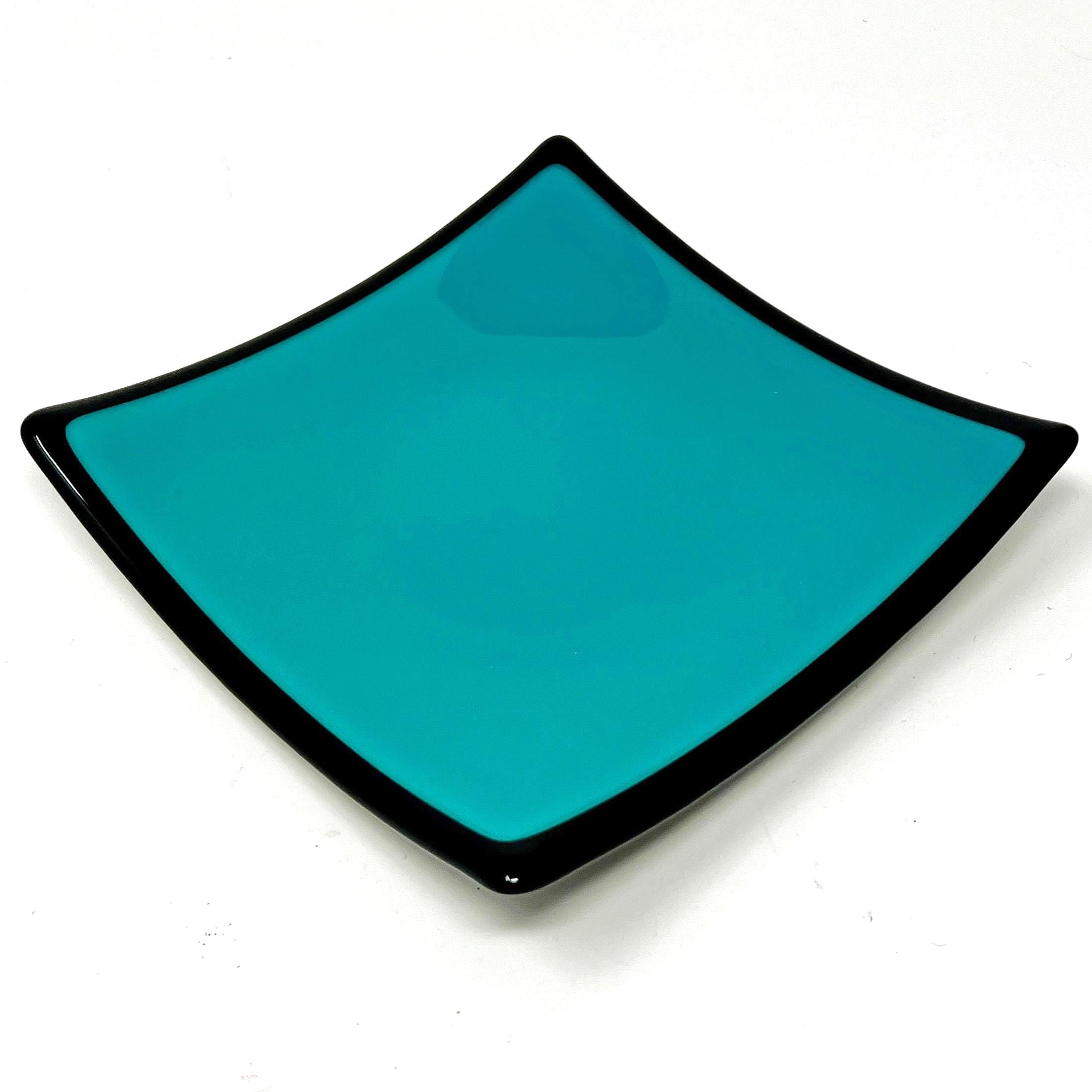 Brightly Colored Fused Glass Trays with Black Trim - 6" Square