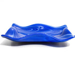Large Wave Edge Bowl with Foot - Blue and White Swirl Fused Glass - 10" Square